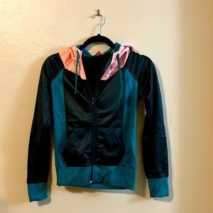 H&M Divided Pink Green Black Color Block Zip Up Hooded Jacket 2